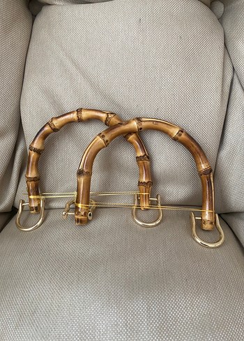 Bej Gerçek Bambu çanta Saplı Toka Detaylı Çanta Sapı - Görsel 5