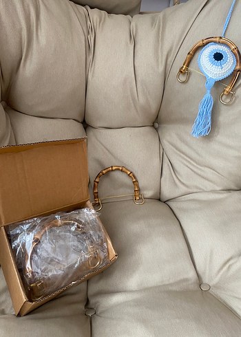 Bej Gerçek Bambu çanta Saplı Toka Detaylı Çanta Sapı - Görsel 6