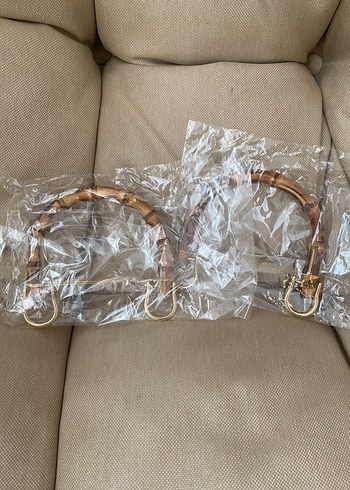 Bej Gerçek Bambu çanta Saplı Toka Detaylı Çanta Sapı - Görsel 7