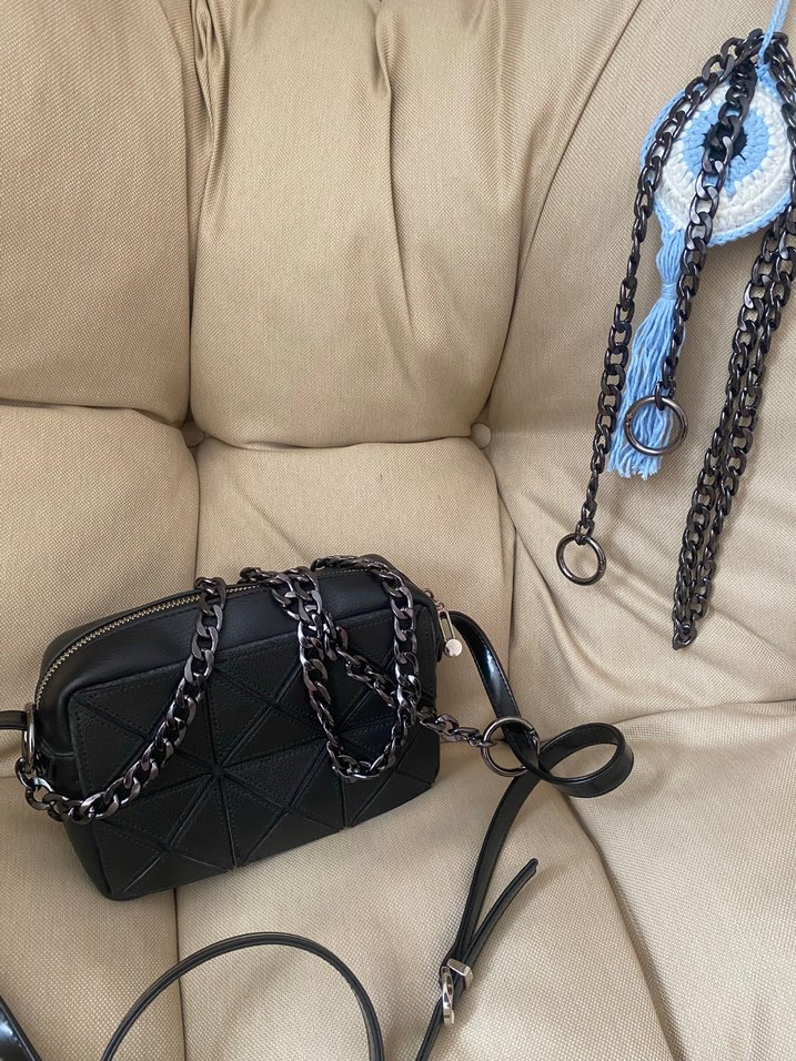 Kadın antrast siyah Zincir Çanta Sapı 120 cm ucunda kancası - Görsel 4