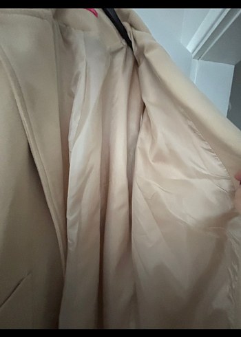 Bej Uzun Kadın Kaban Kemerli Rahat Kesim - Görsel 5