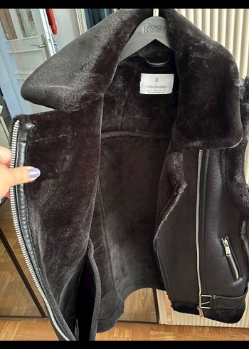 Kürk Detaylı Siyah Deri Biker Yelek - Görsel 3