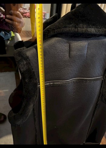 Kürk Detaylı Siyah Deri Biker Yelek - Görsel 5