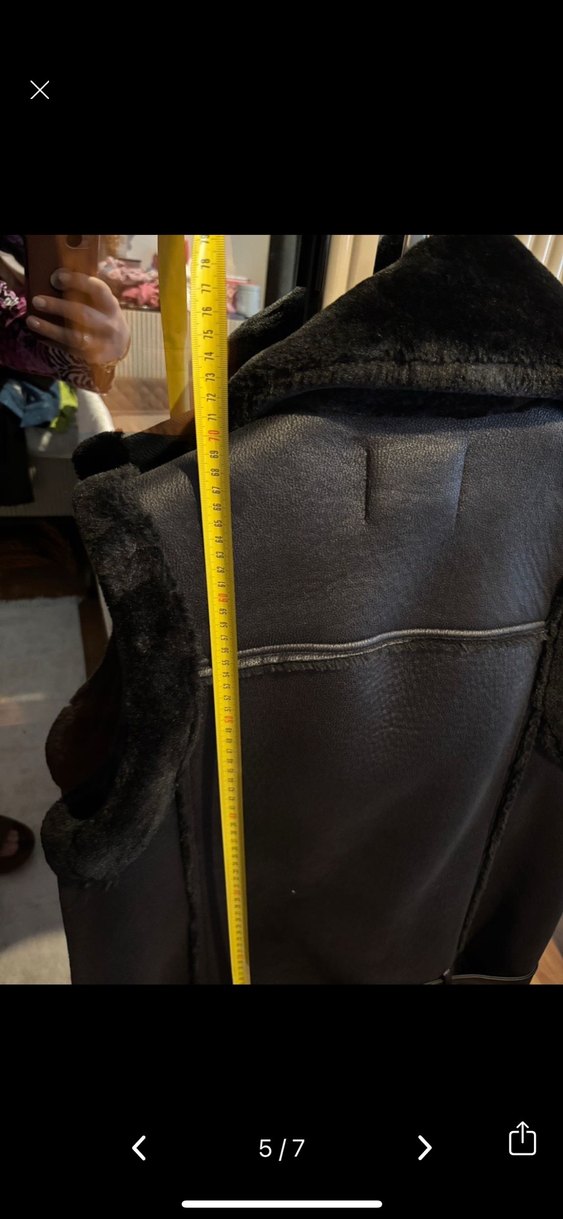 Kürk Detaylı Siyah Deri Biker Yelek - Görsel 5