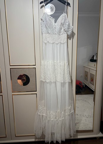 Beyaz Dantelli Bohem Gelinlik - Görsel 2