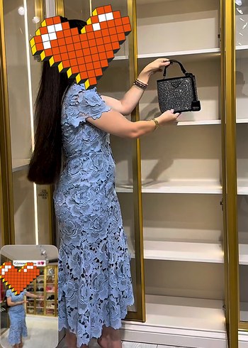 Mavi Dantel İşlemeli Elbise - Görsel 8