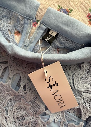 Mavi Dantel İşlemeli Elbise - Görsel 7