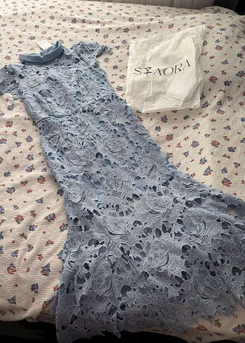 Mavi Dantel İşlemeli Elbise - Görsel 2