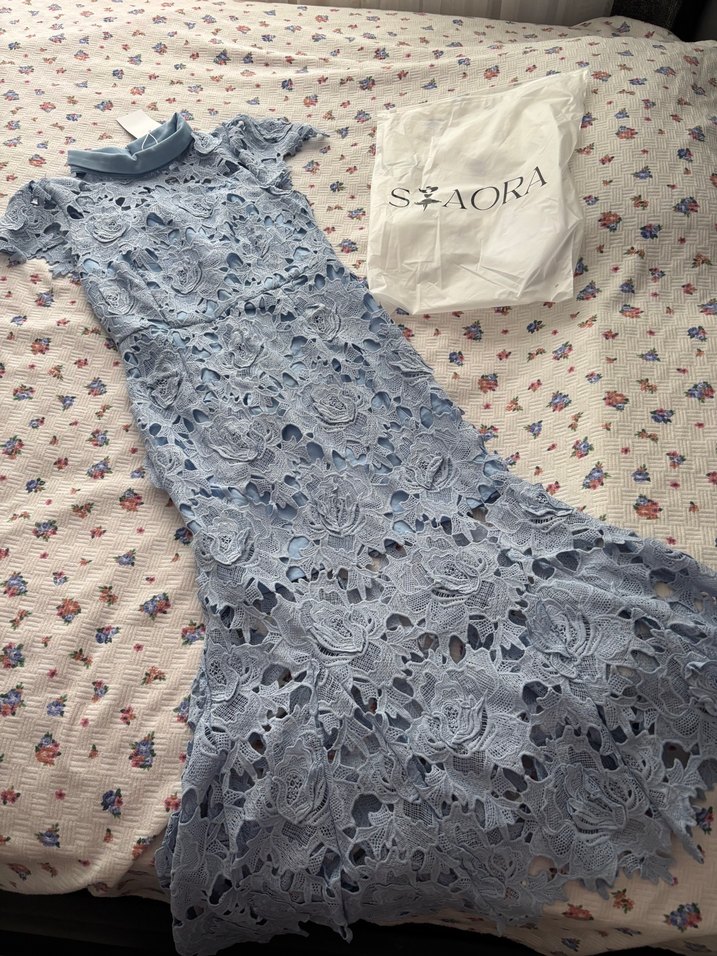 Mavi Dantel İşlemeli Elbise - Görsel 2