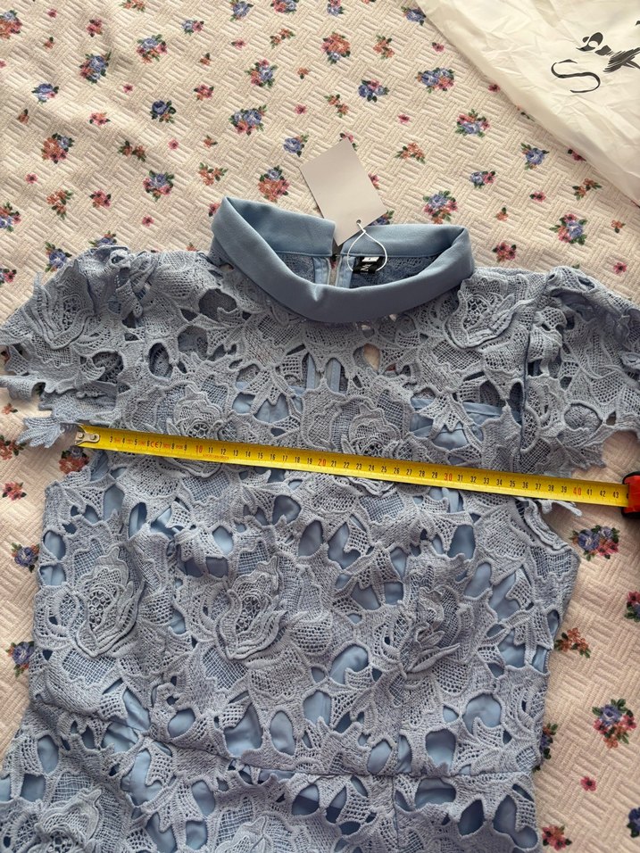 Mavi Dantel İşlemeli Elbise - Görsel 4