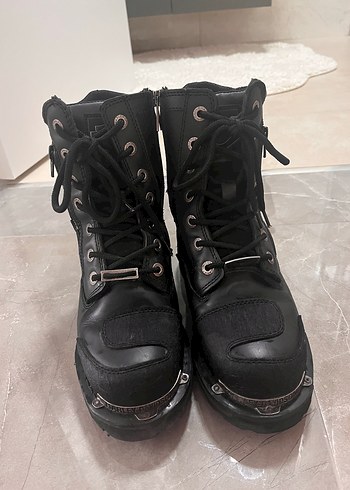 Siyah Deri Tokalı Biker Botlar Harley Davidson