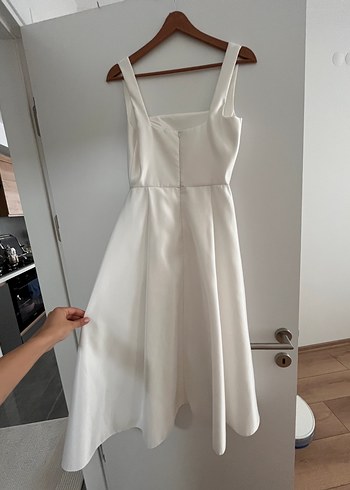 34 Beden Beyaz Midi A Kesim Straplez Gelinlik Nikah Elbisesi