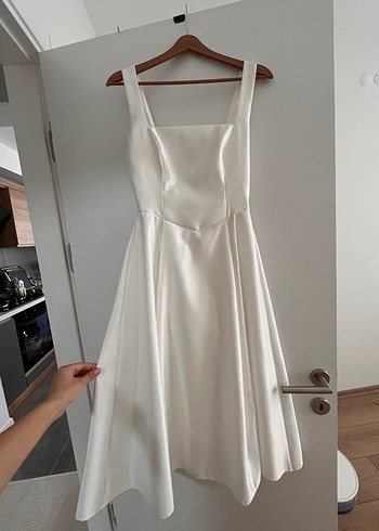 Trendyol & Milla Beyaz Midi A Kesim Straplez Gelinlik Nikah Elbisesi