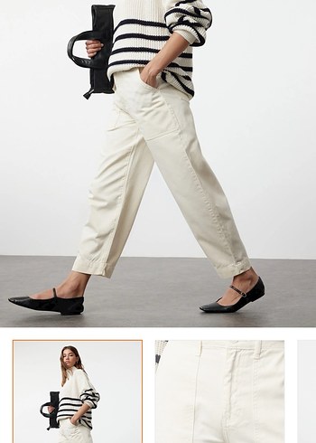 Beyaz ekru Kadın barrel pantolon - Görsel 2