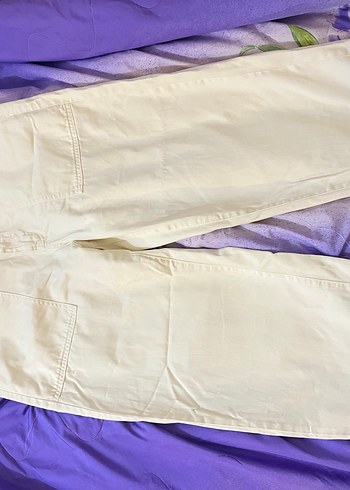 Beyaz ekru Kadın barrel pantolon - Görsel 3