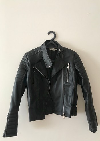 Kadın Siyah Deri Biker Ceket