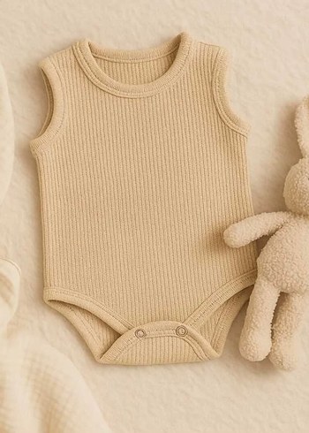 Kız Bebek Bej Örgü Kolsuz Body