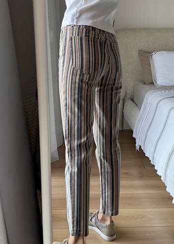 Kadın Gri Çizgili Jean Pantolon