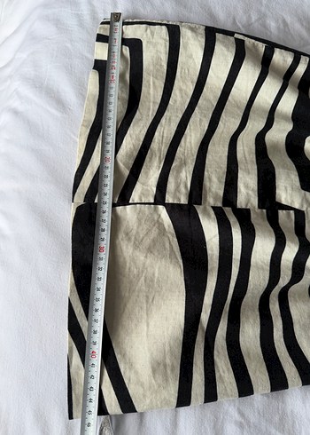 Ekru Beyaz Desenli %100 keten Zara mini Elbise - Görsel 8