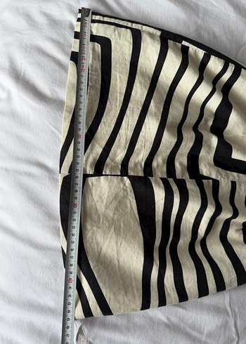 Ekru Beyaz Desenli %100 keten Zara mini Elbise - Görsel 6