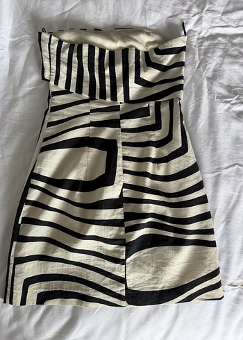 Ekru Beyaz Desenli %100 keten Zara mini Elbise - Görsel 2