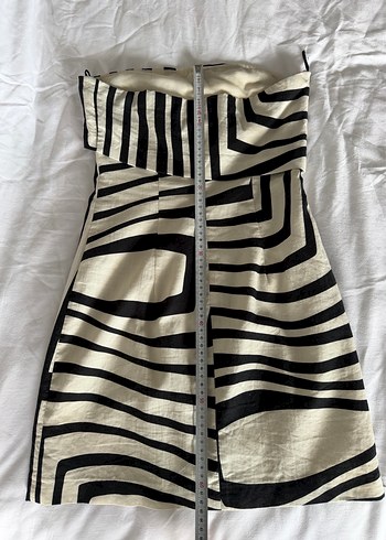 Ekru Beyaz Desenli %100 keten Zara mini Elbise - Görsel 5