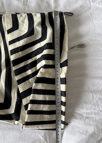 Ekru Beyaz Desenli %100 keten Zara mini Elbise - Görsel 7