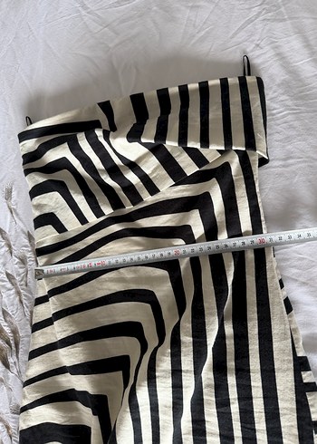 Ekru Beyaz Desenli %100 keten Zara mini Elbise - Görsel 9