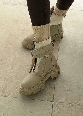 Taş Rengi Hakiki Deri Kadın Bot - Görsel 2