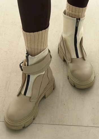 Taş Rengi Hakiki Deri Kadın Bot - Görsel 10