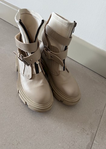 Taş Rengi Hakiki Deri Kadın Bot - Görsel 3