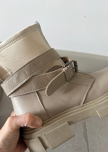 Taş Rengi Hakiki Deri Kadın Bot - Görsel 6