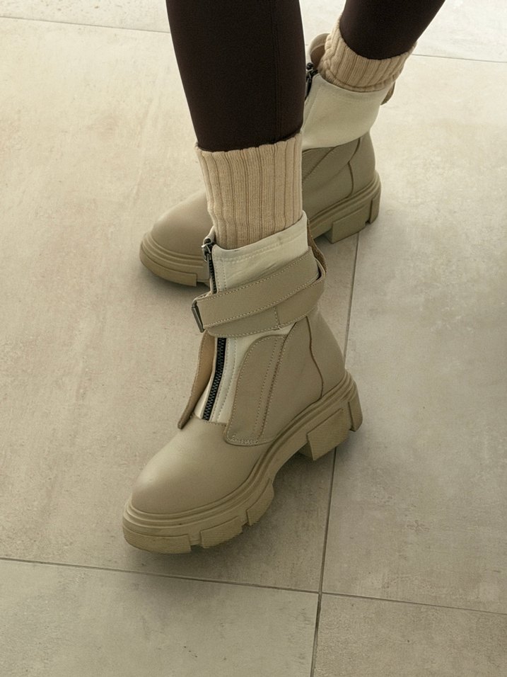 Taş Rengi Hakiki Deri Kadın Bot - Görsel 2