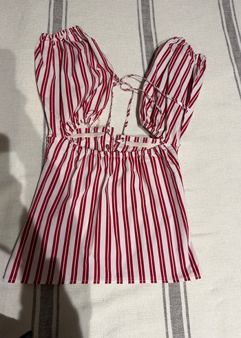 Kırmızı Çizgili Strappy Bluz - Görsel 5