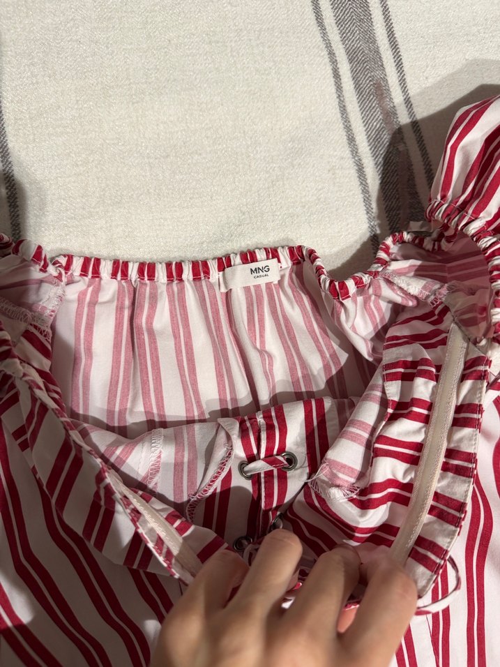 Kırmızı Çizgili Strappy Bluz - Görsel 4