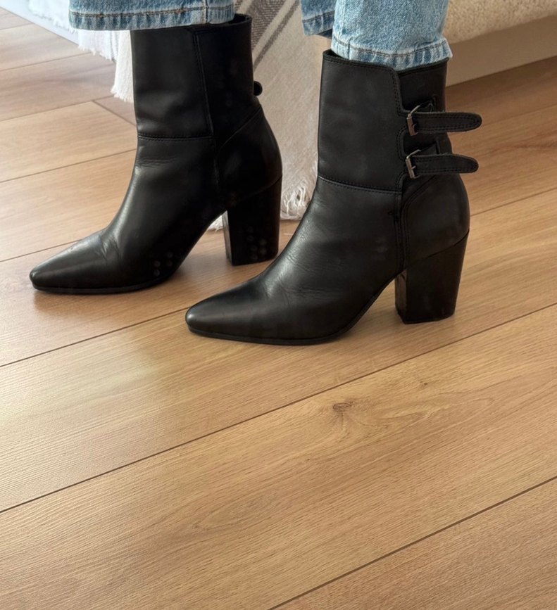 Kemer Detaylı Mango 37 Siyah Deri Topuklu Kadın Bot - Görsel 3