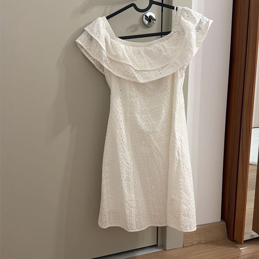H&M Beyaz Nakışlı mini Elbise - Görsel 3