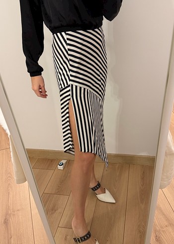 Zara Midi Zebra Desenli Salaş Drapeli Etek - Görsel 2