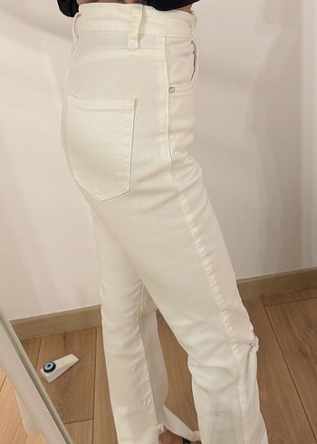 Zara Beyaz bootcut Kadın Kot Pantolon - Görsel 4