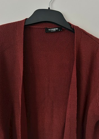 Bordo Uzun Örgü Kadın Hırka - Görsel 2