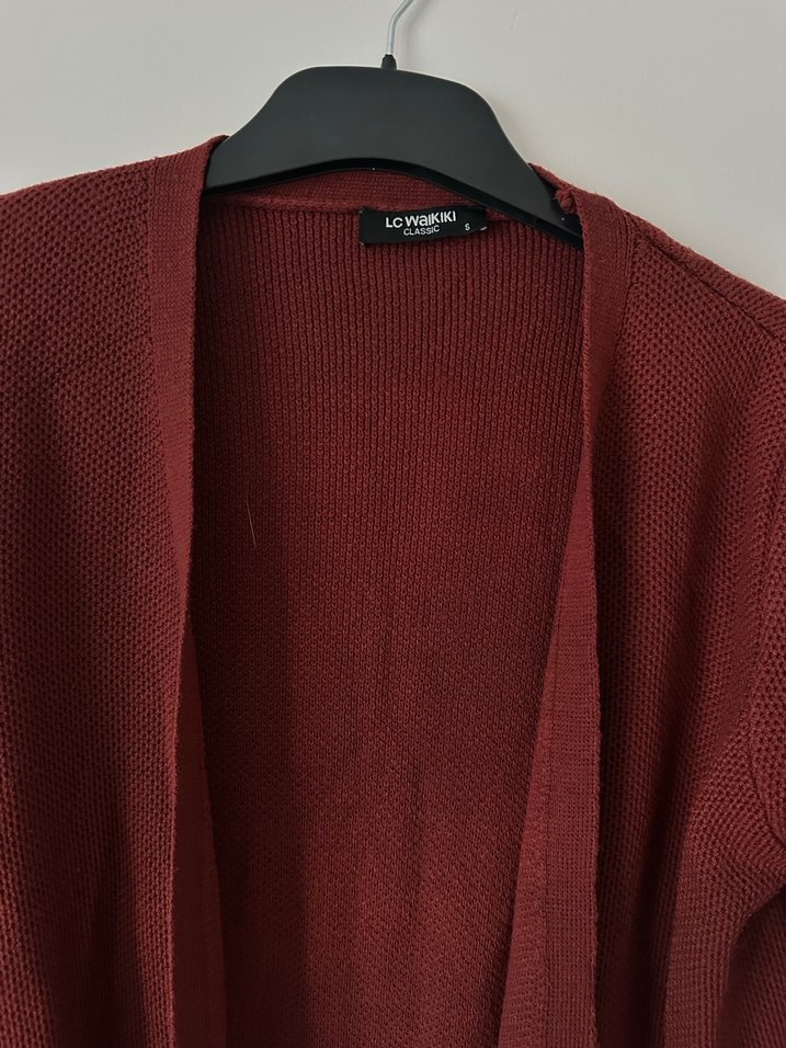 Bordo Uzun Örgü Kadın Hırka - Görsel 2