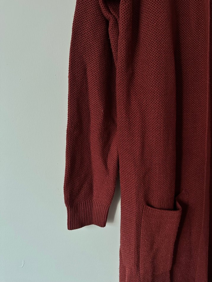 Bordo Uzun Örgü Kadın Hırka - Görsel 3