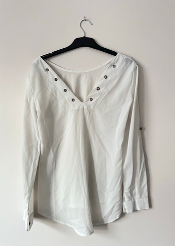 Kadın Beyaz Uzun Kollu Keten Gömlek - Görsel 2