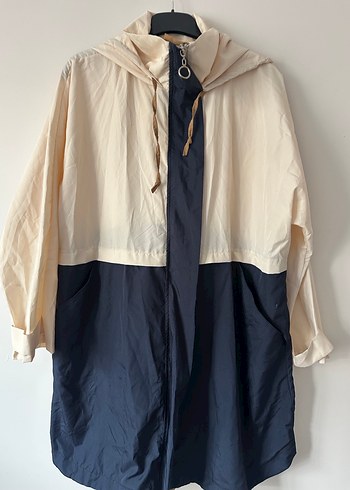 Krem lacivert renk  Midi Kadın Yağmurluk - Görsel 2