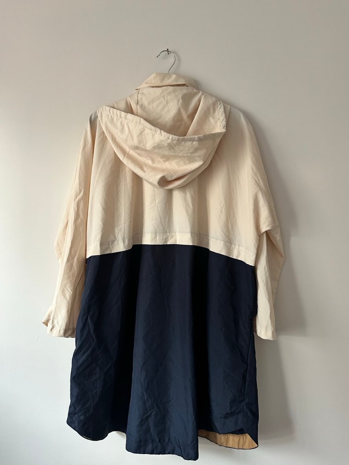 Krem lacivert renk  Midi Kadın Yağmurluk - Görsel 3