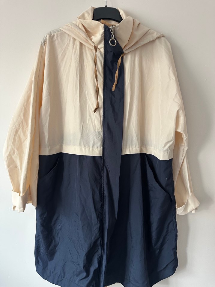 Krem lacivert renk  Midi Kadın Yağmurluk - Görsel 2