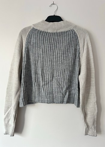 Gri Yarım Fermuarlı Triko Kadın Kazak - Görsel 3