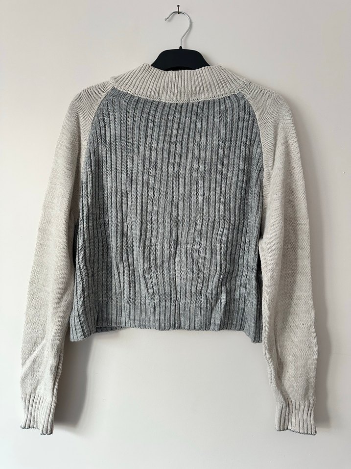 Gri Yarım Fermuarlı Triko Kadın Kazak - Görsel 3