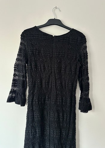 Dantel Detaylı Siyah Uzun Kollu Elbise - Görsel 3