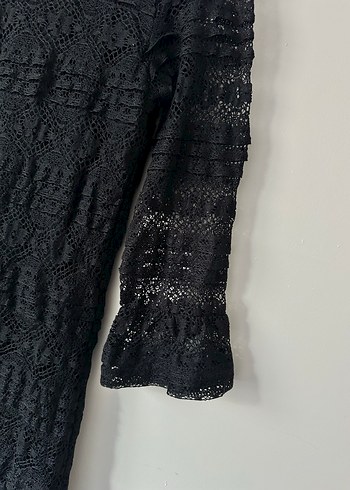 Dantel Detaylı Siyah Uzun Kollu Elbise - Görsel 4